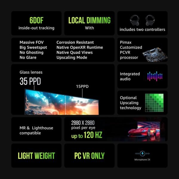Pimax Crystal Light Prime PCVR Headset - 8K Resolution,QLED Display, Light & Comfortable,High Clarity VR for flight simulator, Compatible with MSFS, iRacing & More, DMAS & Lighthouse Tracking optional - Image 3