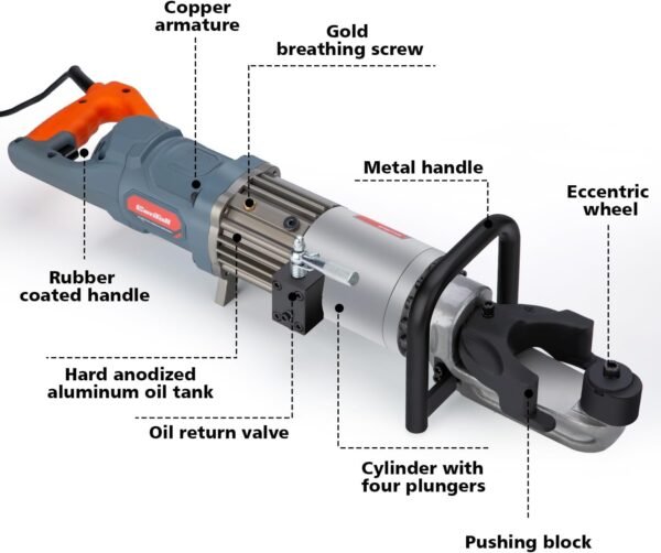 5/8 Inch Electric Rebar Bender 1100 W Hydraulic Rebar Bending Machine #6-16 mm Rebar within 2-2.5 s Easy Bending Rebar Steel Bar HRB-16 (Grey + Orange) - Image 2