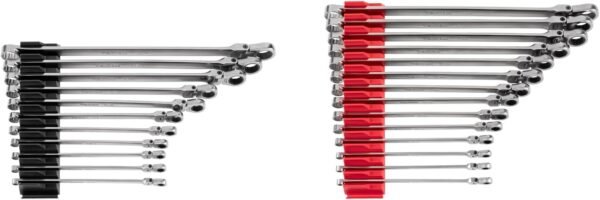 TEKTON Long Fixed/Flex Head 12-Point Ratcheting Box End Wrench Set with Modular Organizers, 25-Piece (1/4-3/4 in., 6-19 mm) | WRB95305