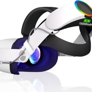RGB Head Strap with Battery for Oculus Quest 2, 10000mAh Battery Pack for Extended 8 Hrs of Playtime, Fast Charging VR Power, Adjustable Elite Strap Enhanced Support and Balance in VR