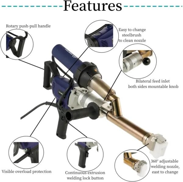 220V EX2 EX3 WELDY 3400W Handheld Plastic Extrusion Welding Machine kit Hot Air Plastic Welder Gun Vinyl Weld Extruder Welder Machine (EX3 extruder) - Image 6