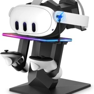 Charging Dock Compatible with Meta Quest 2/ Quest 3/Quest 3S/Quest Pro，RGB Charging Vertical Stand，Accessories with Brightness Adjustment and 14 Light Effects Adjustment, Type-C Charging Port