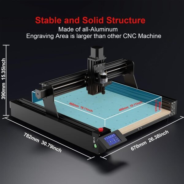 TTC450 CNC Router Machine,3-Axis Engraving All-Aluminum Milling Machine for Engraving, Cutting MDF, Acrylic, Solid Wood, Nylon, PCB, Carbon Fiberboard, Working Area 18.1 x 18.1 x 3.1In CNC Machine - Image 3