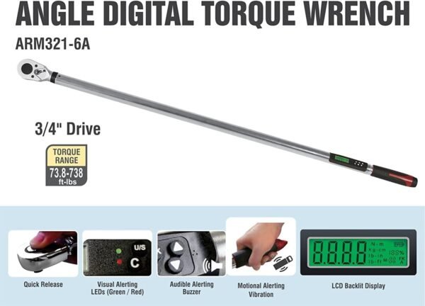 ARM321-6A 3/4" Heavy Duty Torque Wrench with LED Flash Notification - ISO 6001 Standards with Certificate of Calibration - Image 4