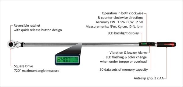 ARM321-6A 3/4" Heavy Duty Torque Wrench with LED Flash Notification - ISO 6001 Standards with Certificate of Calibration - Image 5