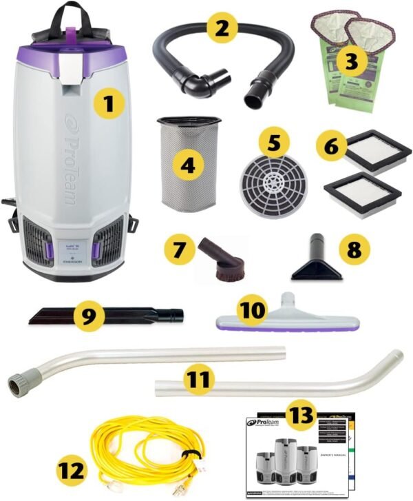 ProTeam GoFit 10 Commercial Backpack Vacuum w/Xover Multi-Surface Two-Piece Wand Tool Kit, 10 Quart, Corded - Image 2