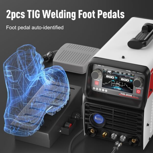 ANDELI AC/DC Aluminum TIG WELDER with Pulse 110V/220V Dual Voltage TIG Welding Machine with Foot Pedal, 205Amp Cold Welding Machine Large LCD Digital Display TIG-205 PRO - Image 3