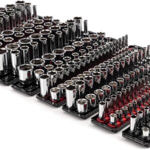 TEKTON 1/4, 3/8, 1/2 Inch Drive 6-Point Socket Set with Rails and Trays (214-Piece) | SHD99202