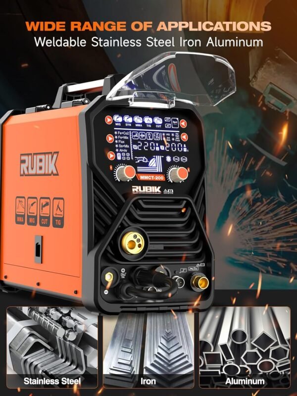 RUBIK Multiprocess Welding Machine-200A 7 in 1 Welder Combo with HF TIG/Gas MIG/Flux Core MIG/Stick/Plasma Cutter/SYN/Spot/VRD Welding, Spool Gun 110/220V Dual Voltage Aluminum Welder - Image 7
