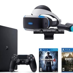 PlayStation VR Bundle 5 Items:VR Headset,Playstation Camera,Playstation Move Motion Controllers,PlayStation 4 Slim 500GB Console - Uncharted 4,VR Game Disc Resident Evil 7:Biohazard
