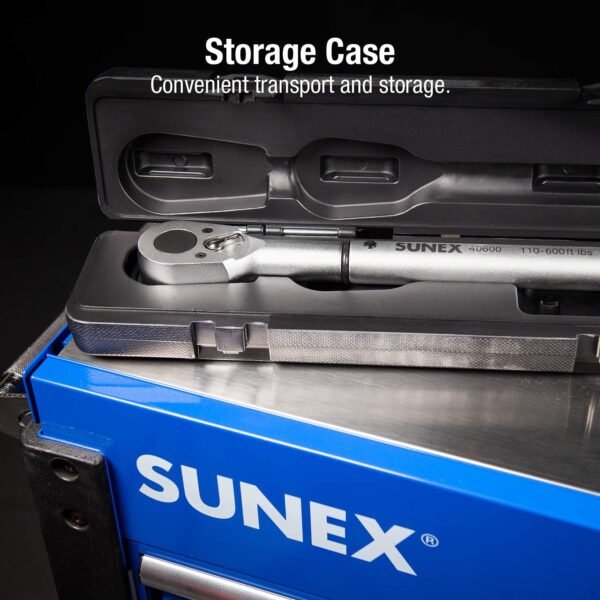 Sunex 40600, ¾" Drive, 48T Torque Wrench, 110 To 600'-Lb, 48 Tooth Ratcheting Mechanism, Accurate To 3% Clockwise & 6% Counterclockwise, Audible Click, Heat Treated Tube, Aluminum Handle - Image 5