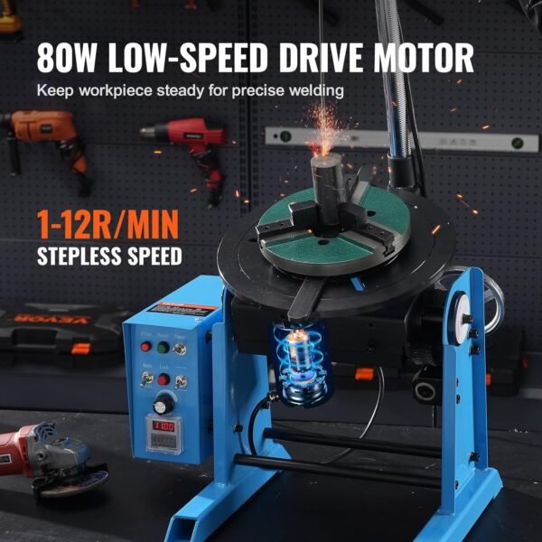 VEVOR Rotary Welding Positioner 66LBS / 30KG, 0-90° Welding Positioning Turntable Table 1-12RPM 80W, with 12.4 Inch 3-Jaw Lathe Chuck & Welding Torch Stand Holder for Cutting, Grinding, Assembly - Image 4