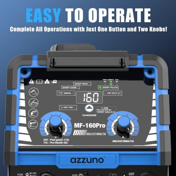 AZZUNO 5 in 1 160A Welder Machine, Plasma Cutter Welder Combo with HF TIG/Gas MIG/Flux MIG/Stick Welding, 110/220V Dual Voltage Multiprocess Welding Machine - Image 3