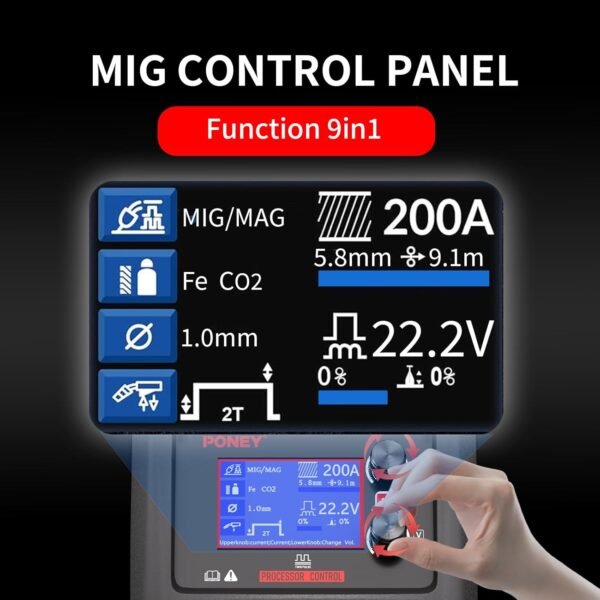 PONEY 200Amp Double Pulse MIG Aluminum Welder 9 in 1 MIG/MAG/FLUX/MIG Synergy/Single Pulse MIG/Double Pulse MIG/TIG LIFT/Spot Welding/MMA 220V Multi Process Welding Machine with LCD Digital Display - Image 4