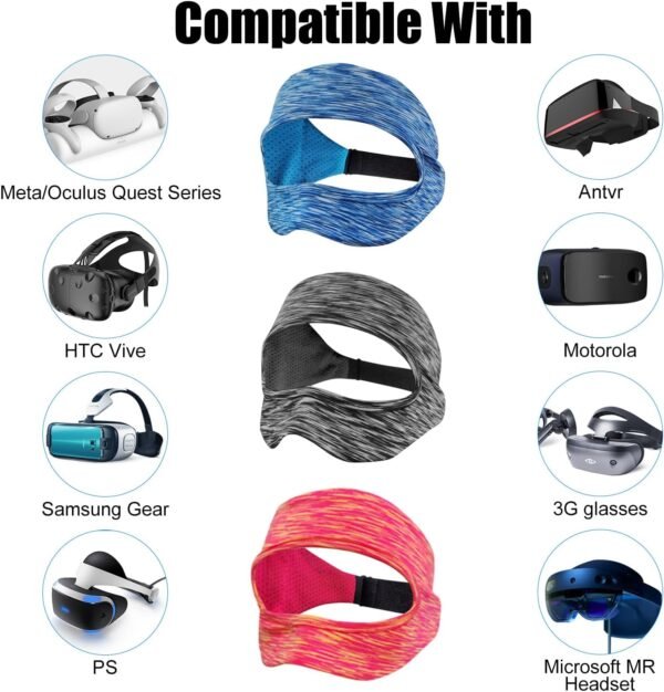 SAYAFAN VR Eye Mask, Adjustable Breathable VR Sweat Band for Meta/Oculus Quest 2/3/3S/Pro, HTC Vive, PS, Gear, VR Workouts (3PCS) - Image 6