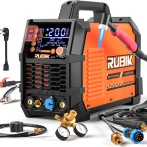 RUBIK AC DC 200A TIG Welder with Pulse, 6 in 1 Aluminum Welder STICK MIG TIG Weld 110V/220V Digital LCD Display IGBT Inverter for Stainless Steel, Carbon Steel, Copper MultiProcess Welding Machine
