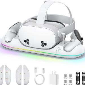 Magnetic Charging Dock for Meta Quest 3S/3/2-20W PD Fast Charging Station with RGB LED Light, Rechargeable Batteries, USB-C Cable & Adapter for VR Headset/Controllers (Q22)