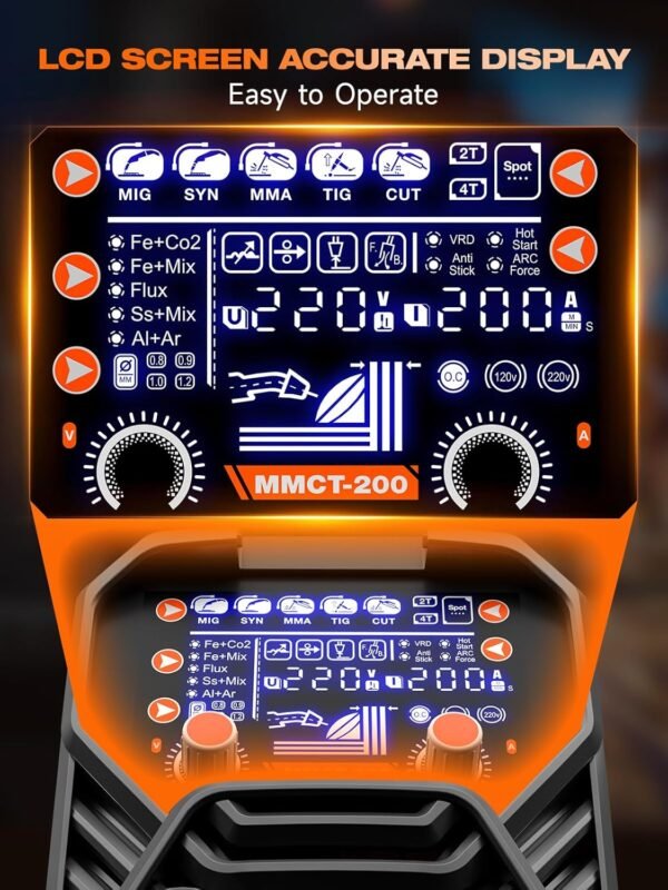 RUBIK Multiprocess Welding Machine-200A 7 in 1 Welder Combo with HF TIG/Gas MIG/Flux Core MIG/Stick/Plasma Cutter/SYN/Spot/VRD Welding, Spool Gun 110/220V Dual Voltage Aluminum Welder - Image 3