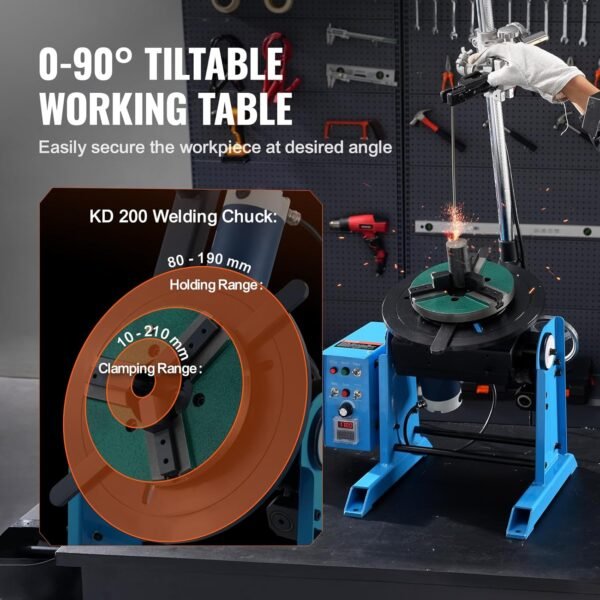 VEVOR Rotary Welding Positioner 66LBS / 30KG, 0-90° Welding Positioning Turntable Table 1-12RPM 80W, with 12.4 Inch 3-Jaw Lathe Chuck & Welding Torch Stand Holder for Cutting, Grinding, Assembly - Image 3