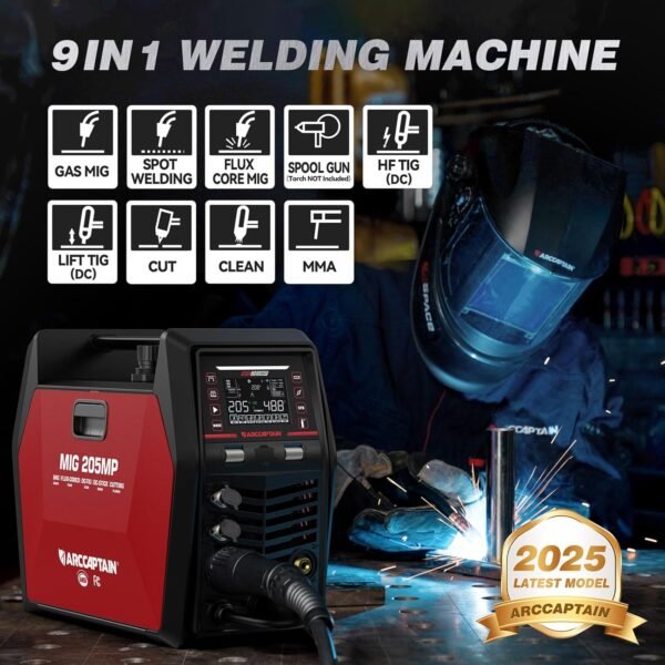 ARCCAPTAIN MIG205MP MIG Welder 9 IN 1 iControl APP Control Plasma Cutter/Pulsed MIG/Flux Core/Spool Gun/DC HF/Lift TIG/Clean/Stick Aluminum Welding Machine 120/240V Dual Voltage Multiprocess Welder - Image 2