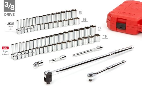 TEKTON 1/4, 3/8, 1/2 Inch Drive 6-Point Socket and Ratchet Set with Cases, 212-Piece (5/32-1-5/16 in., 4-32 mm) | SKT95304 - Image 3