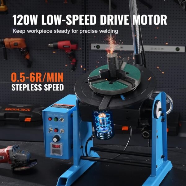 VEVOR 50KG/110LBS Rotary Welding Positioner, 0.5-6RPM 120W Welder Positioning Machine, 0-90°Welding Positioning urntable Table with 12.4 Inch 3-Jaw Lathe Chuck & Welding Torch Stand Holder - Image 5