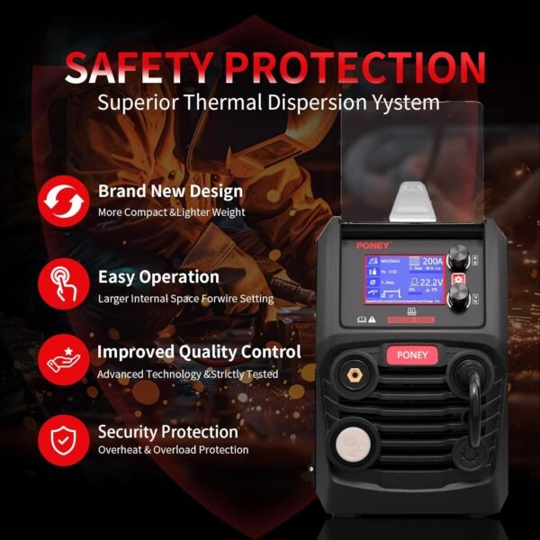 PONEY 200Amp Double Pulse MIG Aluminum Welder 9 in 1 MIG/MAG/FLUX/MIG Synergy/Single Pulse MIG/Double Pulse MIG/TIG LIFT/Spot Welding/MMA 220V Multi Process Welding Machine with LCD Digital Display - Image 6