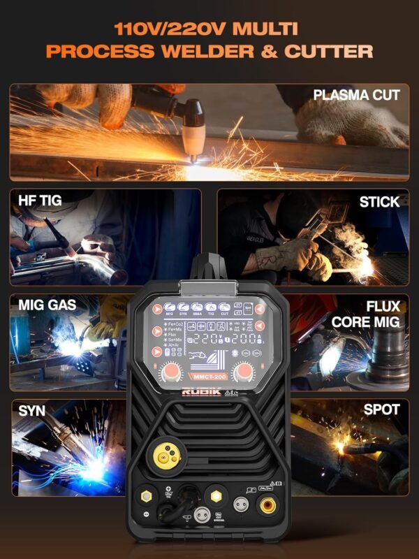 RUBIK Multiprocess Welding Machine-200A 7 in 1 Welder Combo with HF TIG/Gas MIG/Flux Core MIG/Stick/Plasma Cutter/SYN/Spot/VRD Welding, Spool Gun 110/220V Dual Voltage Aluminum Welder - Image 2