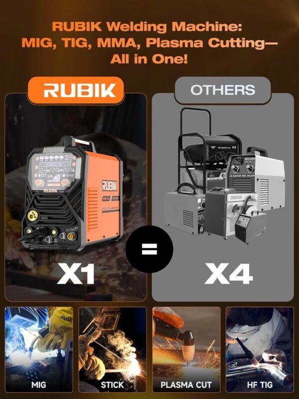 RUBIK Multiprocess Welding Machine-200A 7 in 1 Welder Combo with HF TIG/Gas MIG/Flux Core MIG/Stick/Plasma Cutter/SYN/Spot/VRD Welding, Spool Gun 110/220V Dual Voltage Aluminum Welder - Image 6