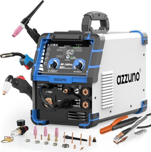 AZZUNO 5 in 1 160A Welder Machine, Plasma Cutter Welder Combo with HF TIG/Gas MIG/Flux MIG/Stick Welding, 110/220V Dual Voltage Multiprocess Welding Machine
