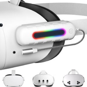 Saqico Battery Pack for Meta Quest 2/3/3s, 5000mAh Extended Power with Multi-Colors RGB Lights, Lightweight and Portable VR Extend Power Accessories for Extra 2-4H Playtime
