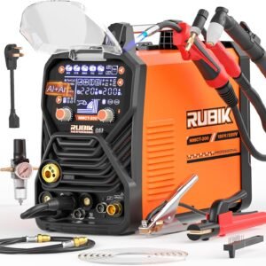 RUBIK Multiprocess Welding Machine-200A 7 in 1 Welder Combo with HF TIG/Gas MIG/Flux Core MIG/Stick/Plasma Cutter/SYN/Spot/VRD Welding, Spool Gun 110/220V Dual Voltage Aluminum Welder