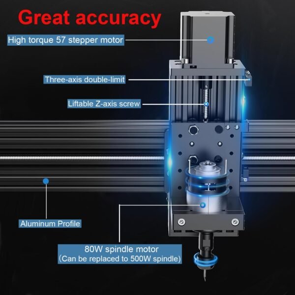 TTC450 CNC Router Machine,3-Axis Engraving All-Aluminum Milling Machine for Engraving, Cutting MDF, Acrylic, Solid Wood, Nylon, PCB, Carbon Fiberboard, Working Area 18.1 x 18.1 x 3.1In CNC Machine - Image 4