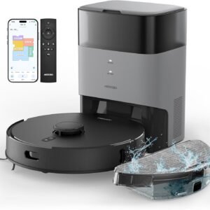 AIRROBO Robot Vacuum and Mop Combo, Self-Emptying, 60-Day Capacity, Home Mapping, Schedule, Wi-Fi/App/Alexa/Remote, 180mins Runtime, T20+ Robotic Vacuum Cleaner for Pet, Hard Floors, Carpet