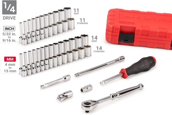 TEKTON 1/4, 3/8, 1/2 Inch Drive 6-Point Socket and Ratchet Set with Cases, 212-Piece (5/32-1-5/16 in., 4-32 mm) | SKT95304 - Image 2