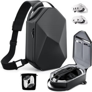 annapro Carrying Case for Meta Quest 3S/Quest 3/Quest 2/Vision Pro, Hard Travel Case Compatible with Kiwi Design/BOBOVR Elite Battery Strap and Controllers Accessories, Crossbody Shoulder Backpack