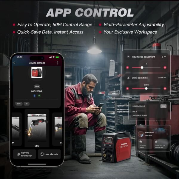 ARCCAPTAIN MIG205MP MIG Welder 9 IN 1 iControl APP Control Plasma Cutter/Pulsed MIG/Flux Core/Spool Gun/DC HF/Lift TIG/Clean/Stick Aluminum Welding Machine 120/240V Dual Voltage Multiprocess Welder - Image 4