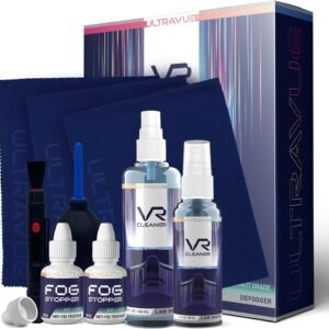 VR Cleaning Kit and Anti-Fog Treatment - Includes VR Cleaner Gel Sprays, Microfiber Cloths, Anti Fog Drop Treatments, Brush and Air Bladder with Precision Nozzle