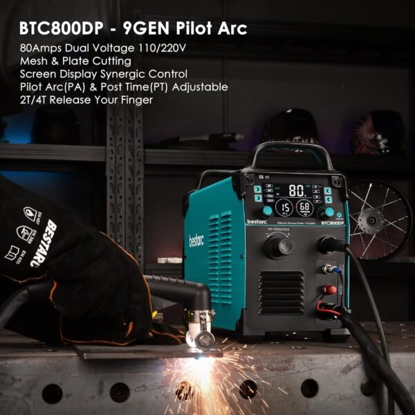 Plasma Cutter, [Pilot Arc] [Large LED Display] [Air Sensor Technology] 80Amps Cutter Machine 110/220V Dual Voltage IGBT Inverter 1 Inch Clean Cut, Post Flow 2T/4T for Home DIY, BTC800DP 9GEN - Image 2