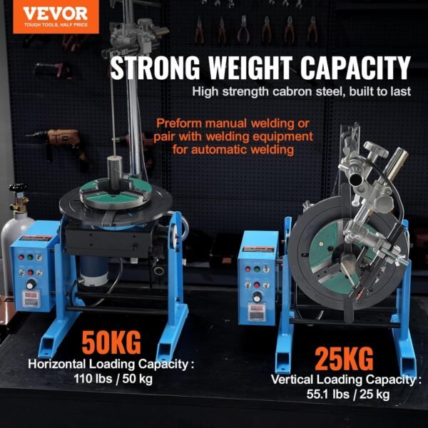 VEVOR 50KG/110LBS Rotary Welding Positioner, 0.5-6RPM 120W Welder Positioning Machine, 0-90°Welding Positioning urntable Table with 12.4 Inch 3-Jaw Lathe Chuck & Welding Torch Stand Holder - Image 3