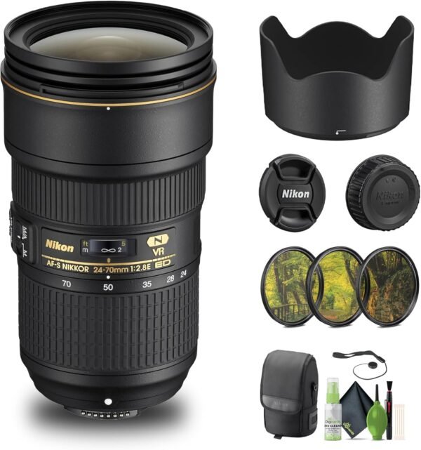 Nikon - AF-S NIKKOR 24-70mm f/2.8E ED VR Wide-Angle Zoom Lens (20052) + Filter Kit + Cap Keeper + Cleaning Kit