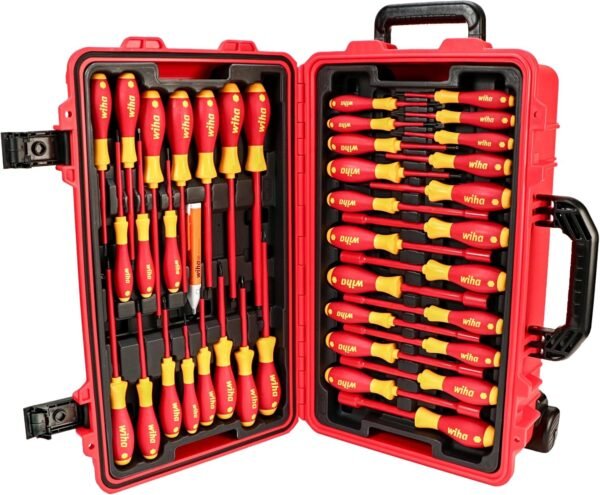 Wiha 32800 Insulated Tool Set with Screwdrivers, Nut Drivers, Pliers, Cutters, Ruler, Knife and Sockets in Rolling Tool Case, 10,000 Volt Tested and 1000 Volt Rated, 80-Piece Set - Image 2