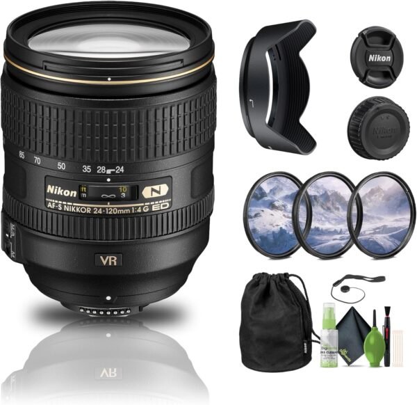 Nikon AF-S NIKKOR 24-120mm f/4G ED VR Lens (2193) + Filter Kit + Cap Keeper + Cleaning Kit
