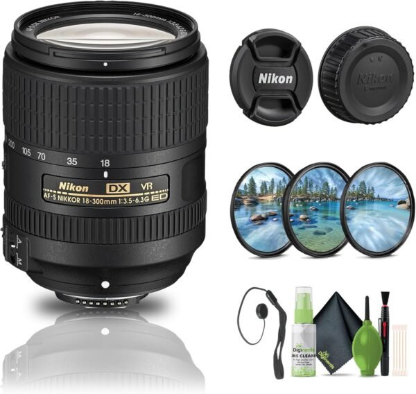 Nikon AF-S DX NIKKOR 18-300mm f/3.5-6.3G ED VR Lens (2216) + Filter Kit + Cap Keeper + Cleaning Kit
