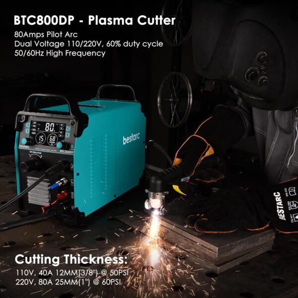 Plasma Cutter, [Pilot Arc] [Large LED Display] [Air Sensor Technology] 80Amps Cutter Machine 110/220V Dual Voltage IGBT Inverter 1 Inch Clean Cut, Post Flow 2T/4T for Home DIY, BTC800DP 9GEN - Image 3
