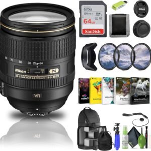 Nikon AF-S NIKKOR 24-120mm f/4G ED VR Lens (2193) + 64GB Memory Card + Filter Kit + Backpack + Card Reader + Corel Photo Software + Flex Tripod + Memory Wallet + Cap Keeper + Cleaning Kit