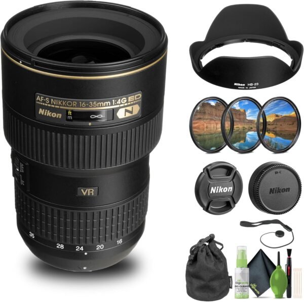 Nikon AF-S NIKKOR 16-35mm f/4G ED VR Lens (2182) + Filter Kit + Cap Keeper + Cleaning Kit