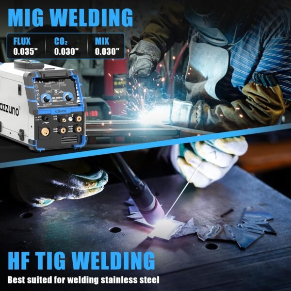 AZZUNO 5 in 1 160A Welder Machine, Plasma Cutter Welder Combo with HF TIG/Gas MIG/Flux MIG/Stick Welding, 110/220V Dual Voltage Multiprocess Welding Machine - Image 5
