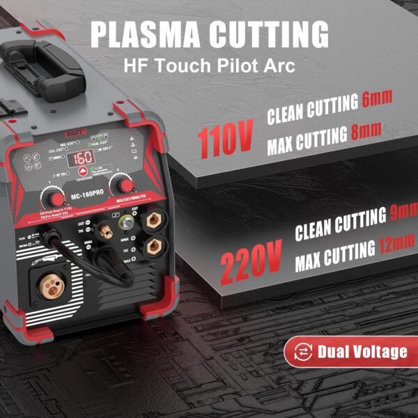 AWT MIG Welding Machine,160A 5 in 1 Plasma Cutter Welder Combo HF TIG/Gas MIG/Flux MIG/Stick Welding,110/220V Dual Voltage, Multi-Process Welder MIG88-160M - Image 4