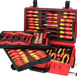 Wiha 32800 Insulated Tool Set with Screwdrivers, Nut Drivers, Pliers, Cutters, Ruler, Knife and Sockets in Rolling Tool Case, 10,000 Volt Tested and 1000 Volt Rated, 80-Piece Set